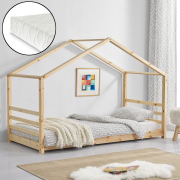 Kinderbett Vardø 90x200 cm mit Kaltschaummatratze Holz en.casa