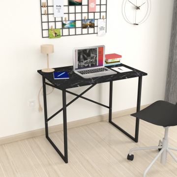 Schreibtisch Tjeldsund 75x90x60 cm Marmor, schwarz [en.casa]
