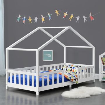 Kinderbett Treviolo 90x200 cm mit Lattenrost + Gitter Holz Weiß [en.casa]