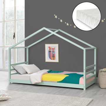 Kinderbett Vardø 90x200 cm mit Kaltschaummatratze Holz Mintgrün [en.casa]