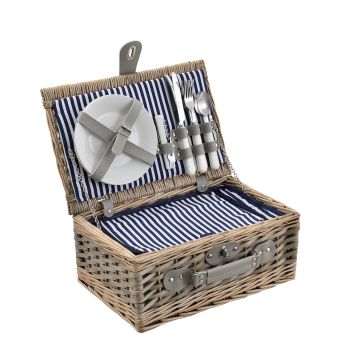 Picknickkorb mit Besteck-Set für 2 Personen Blau/Weiß casa.pro
