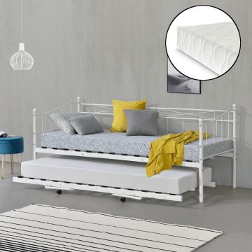 Metall Tagesbett Skutskär mit Matratze 90x200cm Weiß en.casa