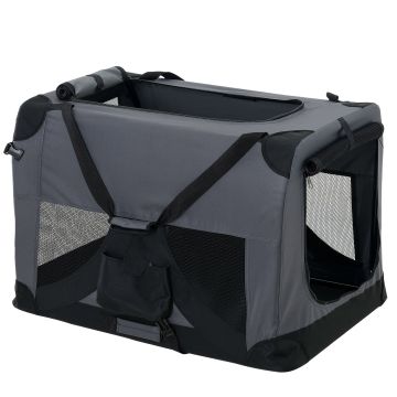 Hundetransportbox Grau Faltbar Transportbox Hunde Falt Box Trage Tasche [PRO.TEC]