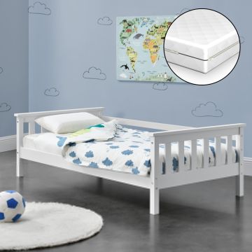 Kinderbett Nuuk 70x140 cm mit Kaltschaummatratze und Stauraum Weiß [en.casa]