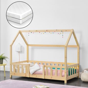 Kinderbett Sisimiut mit Matratze 70x140 cm Holzfarben [en.casa]