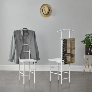 Herrendiener Stuhl Anaheim 107x45x45 cm mit Kleiderbügel + Hosenhalter Ablage Metallgestell Weiß en.casa