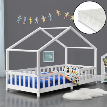 Kinderbett Treviolo 90x200 cm mit Kaltschaummatratze und Gitter Weiß [en.casa]