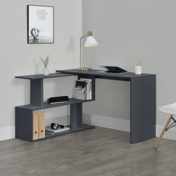 Schreibtisch Arendal mit Regal L-förmig Dunkelgrau/Weiß en.casa