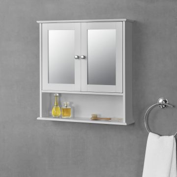 Badezimmerschrank Linz 58x56x13 cm mit Spiegel MDF Weiß en.casa