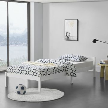 Holzbett Nakkila 120x200 cm Doppelbett mit Kopfteil Weiß en.casa