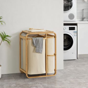 Wäschesammler Evenes mit 3 Wäschekörben Bambus Beige [en.casa]