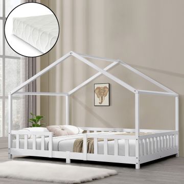 Kinderbett Treviolo 140x200 cm mit Kaltschaummatratze und Gitter Weiß [en.casa]