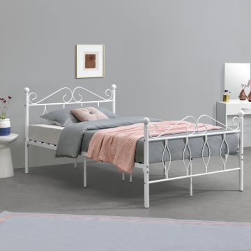 Metallbett Abolda 120x200 cm Doppelbett bis 300kg Weiß en.casa