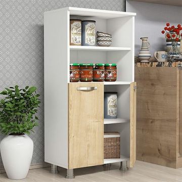 Küchenschrank Haslev mit 2 Türen Weiß / Saphir Eichenoptik [en.casa]