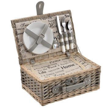 Picknickkorb mit Besteck-Set für 2 Personen Grau casa.pro