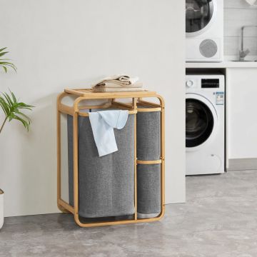 Wäschesammler Evenes mit 3 Wäschekörben Bambus Grau [en.casa]